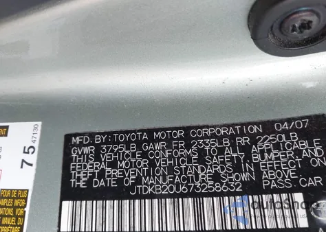 2007 Toyota Prius z USA, uszkodzony, nr VIN JTDKB20U673258632